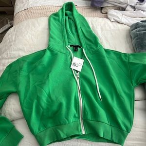 forever 21 green hoodie cropped